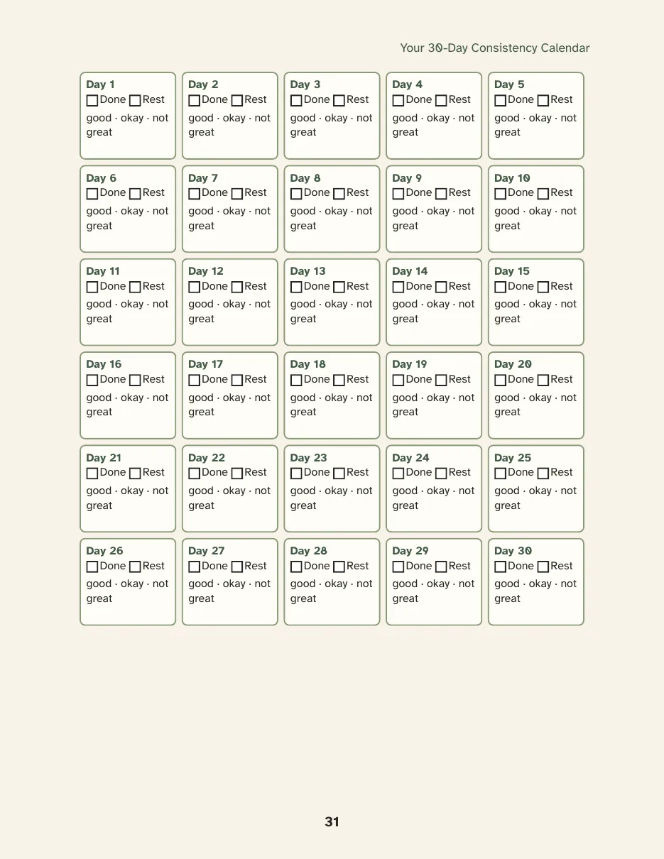 Page preview: The 30-day consistency calendar