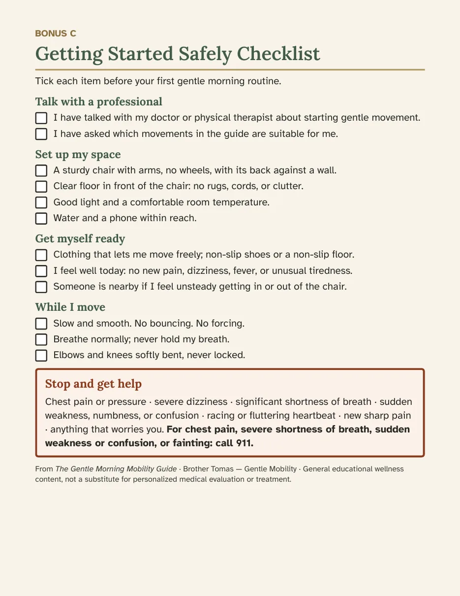 Page preview: Bonus: Getting Started Safely checklist